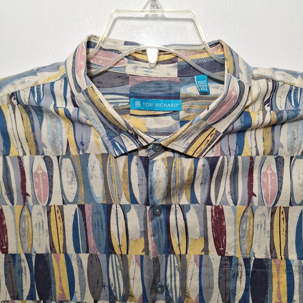 Tori Richard Hawaiian Shirt Button Up Surfboard 100%Cotton Aloha Mens 2XL Resort